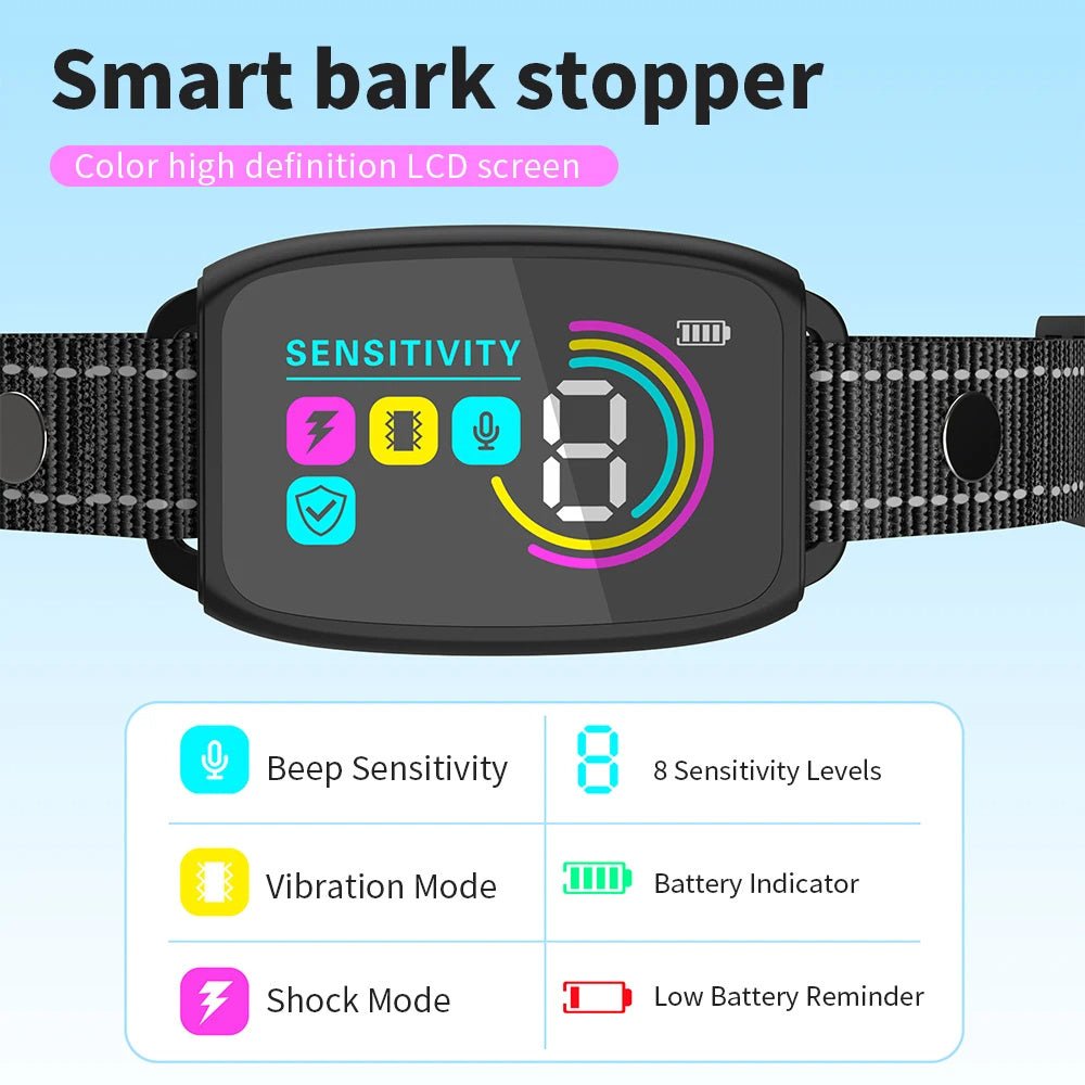 Intelligent anti-bark dog trainer - waterproof with hd display - smart automatic anti barking dog collar