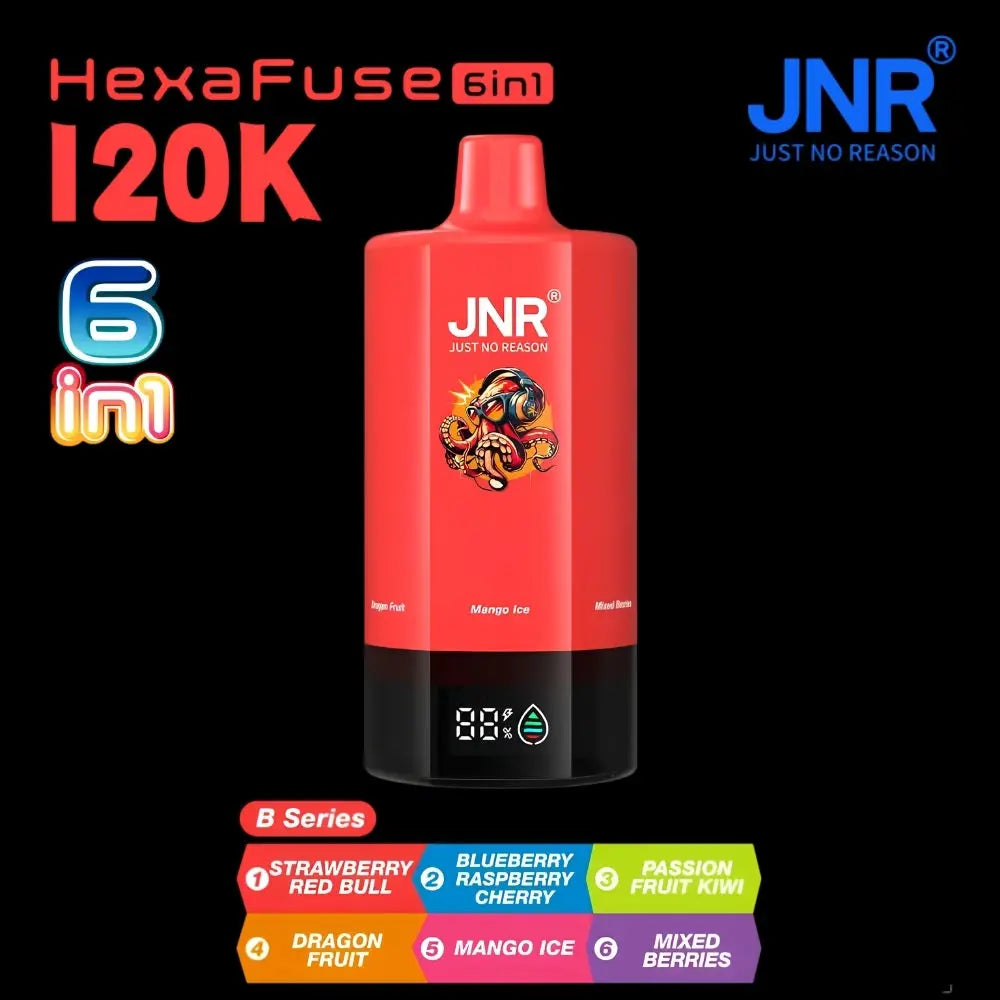 Jnr Hexafuse 6 in 1 120000 Puffs Disposable Vape - b Series (strawberry Red Bull | Blueberry Raspberry Cherry | Passion