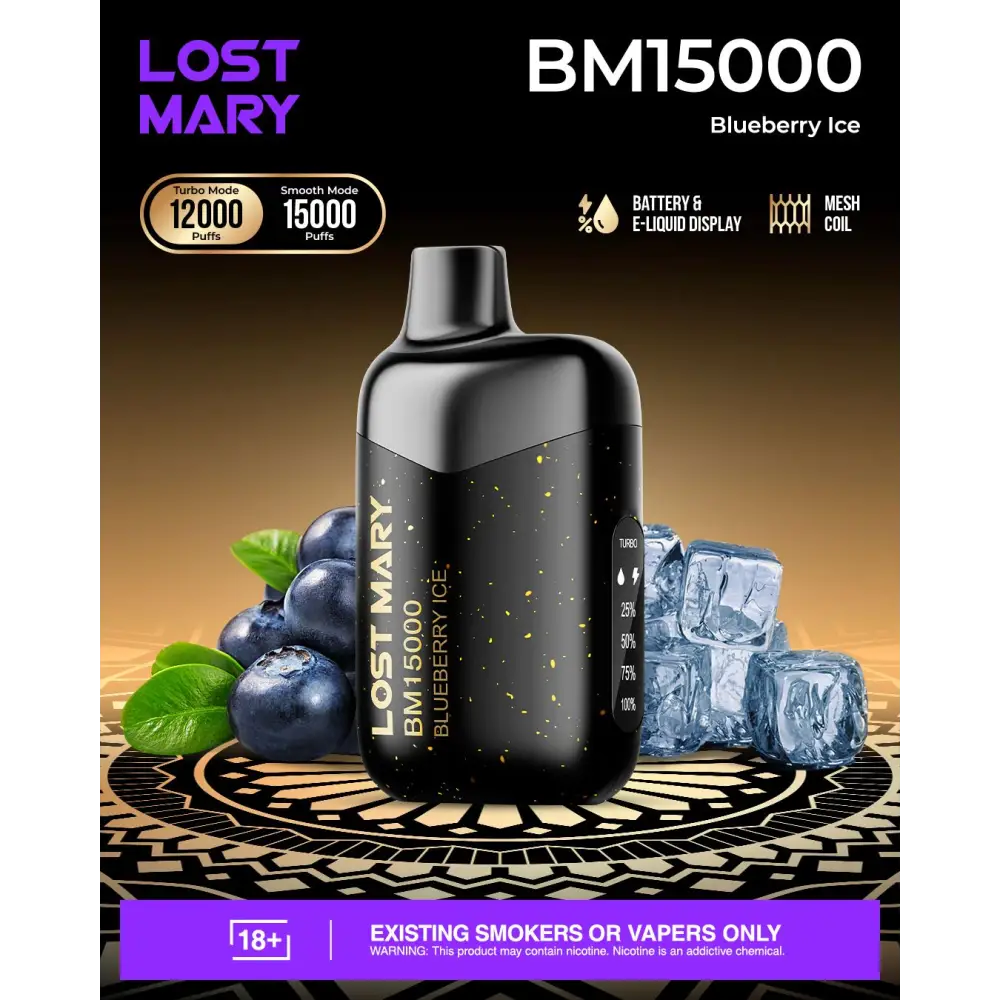 Lost Mary Bm15000 Puffs Disposable Vape - Blueberry Ice - Disposable Vape - Vapes Uae