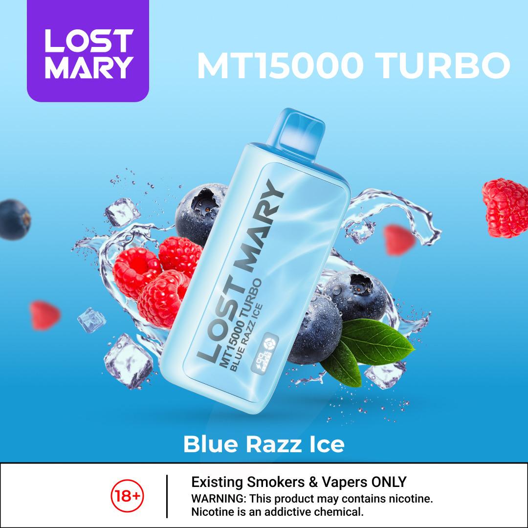 Lost mary mt15000 puffs - bluerazz ice - disposable vape - vapes uae