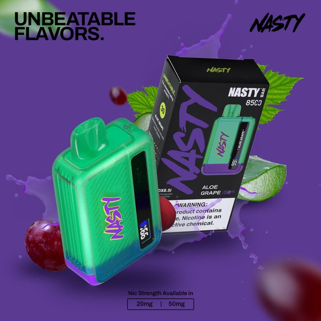 Nasty bar 8500 puffs - aloe grape / 50mg (5% ) - disposable vape - vapes uae