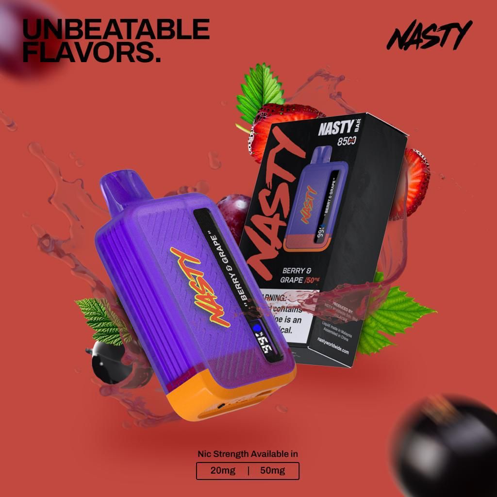 Nasty bar 8500 puffs - berry & grape / 50mg (5% ) - disposable vape - vapes uae