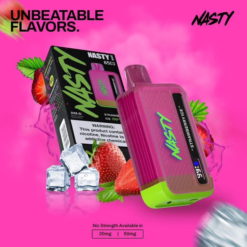 Nasty bar 8500 puffs - strawberry ice / 50mg (5% ) - disposable vape - vapes uae