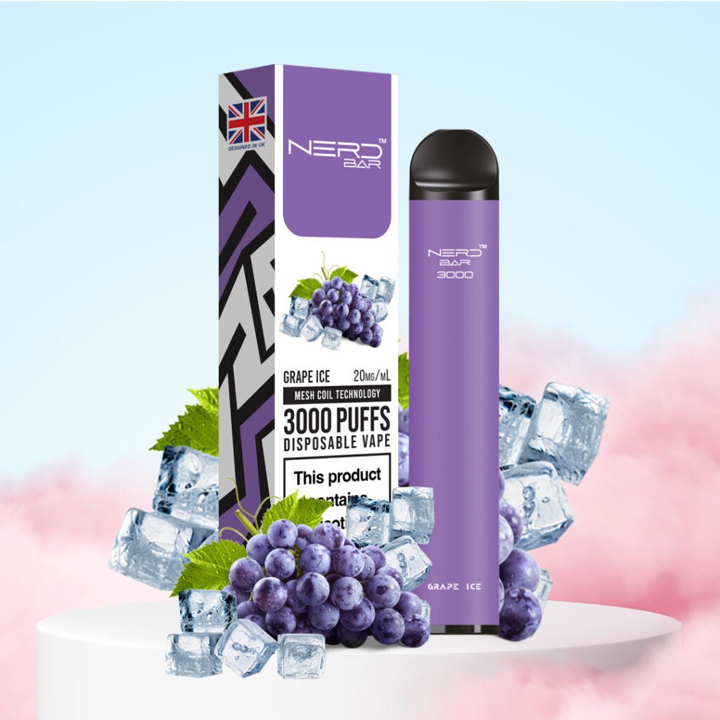 Nerd bar 3000 puffs - grape ice - disposable vape - vapes uae