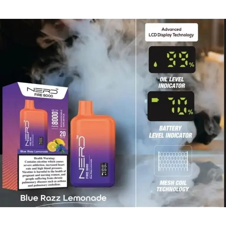 Nerd Fire 8000 Puffs - Blue Razz Lemonade / 20mg (2% ) - Disposable Vape - Vapes Uae