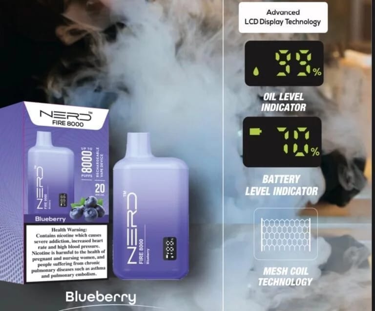 Nerd fire 8000 puffs - blueberry / 20mg (2% ) - disposable vape - vapes uae