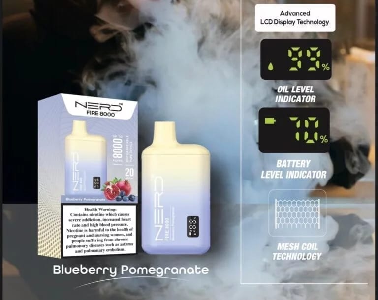 Nerd fire 8000 puffs - blueberry pomegarante / 20mg (2% ) - disposable vape - vapes uae