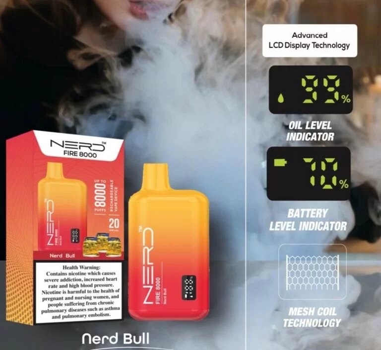 Nerd fire 8000 puffs - nerd bull / 20mg (2% ) - disposable vape - vapes uae