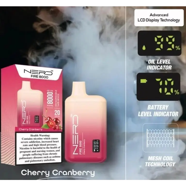 Nerd Fire 8000 Puffs - Cherry Cranberry / 20mg (2% ) - Disposable Vape - Vapes Uae