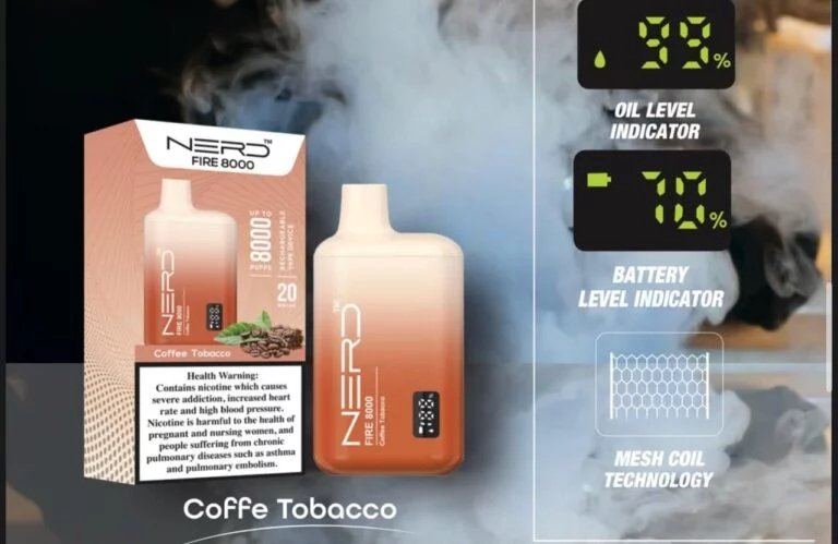 Nerd fire 8000 puffs - coffee tobacco / 20mg (2% ) - disposable vape - vapes uae