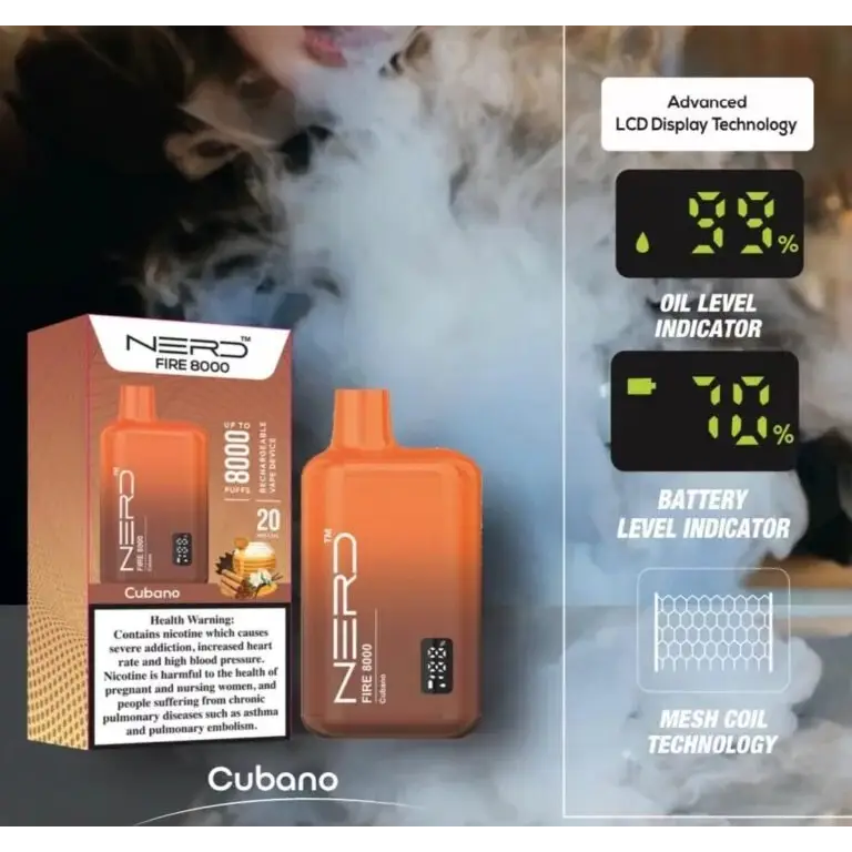 Nerd Fire 8000 Puffs - Cubano / 20mg (2% ) - Disposable Vape - Vapes Uae