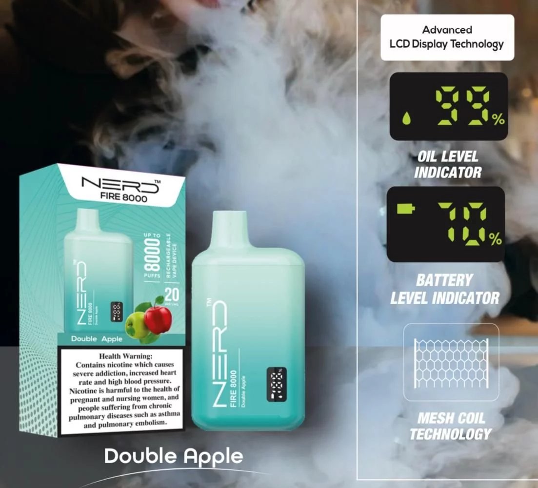 Nerd fire 8000 puffs - double apple / 20mg (2% ) - disposable vape - vapes uae