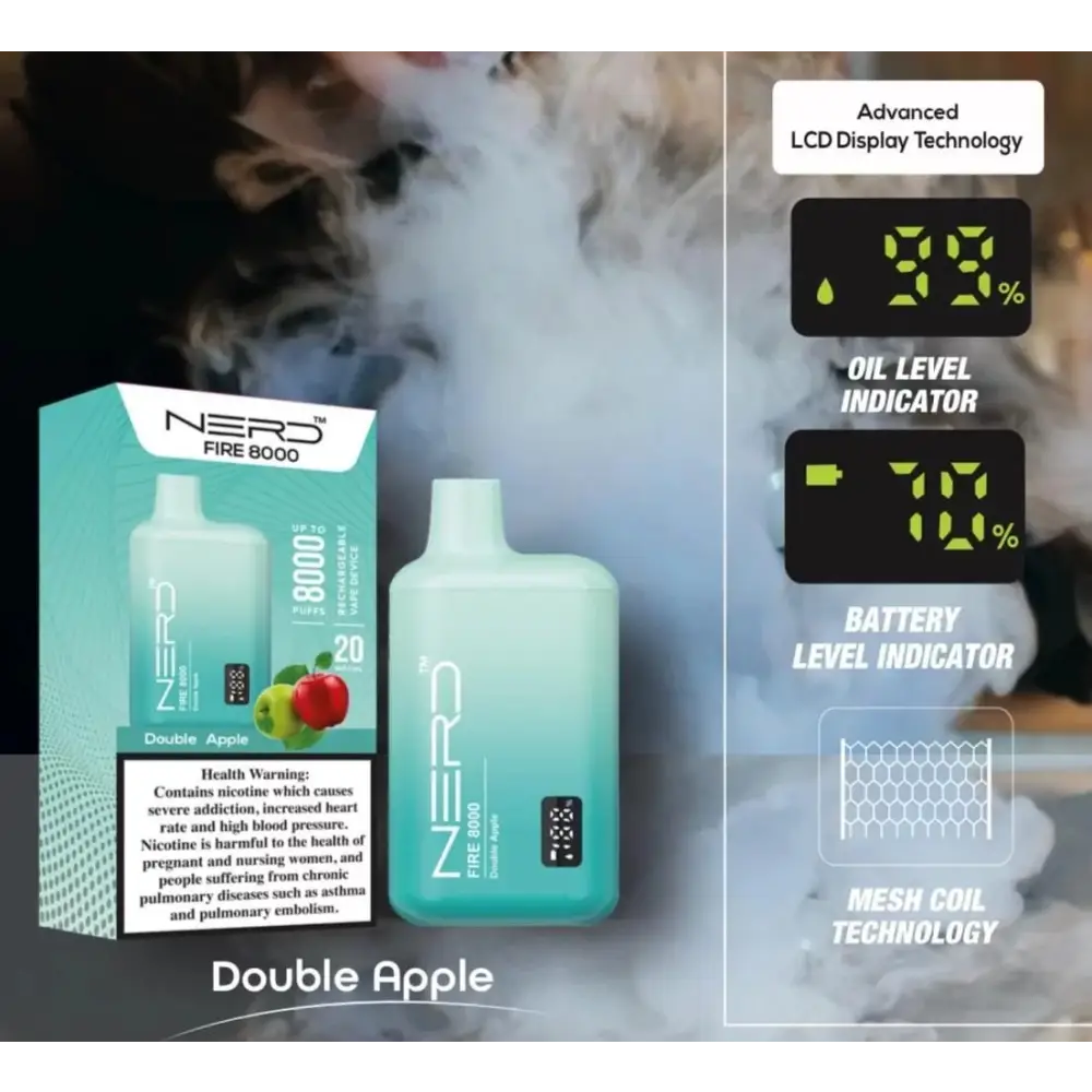 Nerd Fire 8000 Puffs - Double Apple / 20mg (2% ) - Disposable Vape - Vapes Uae