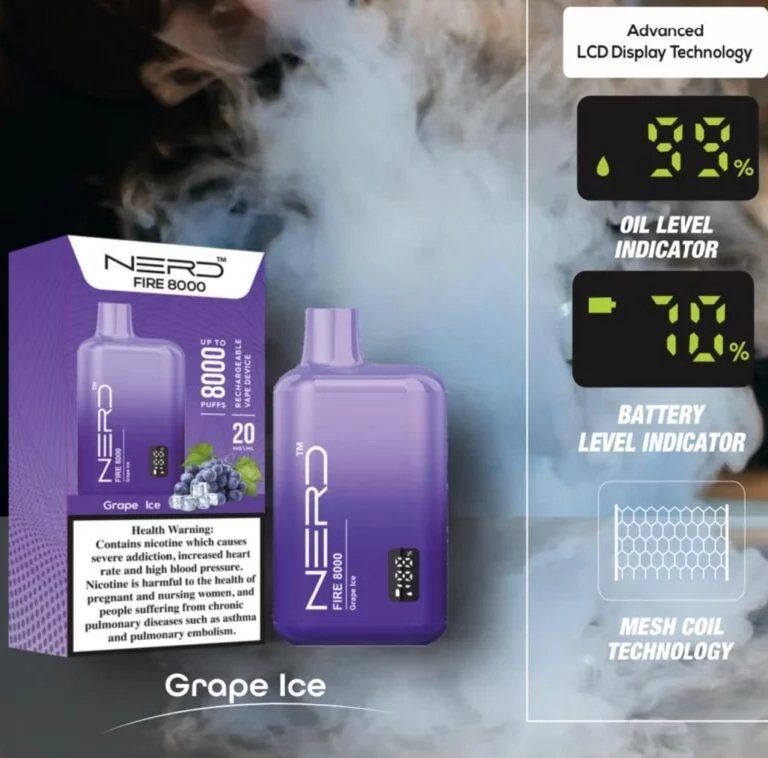 Nerd fire 8000 puffs - grape ice / 20mg (2% ) - disposable vape - vapes uae