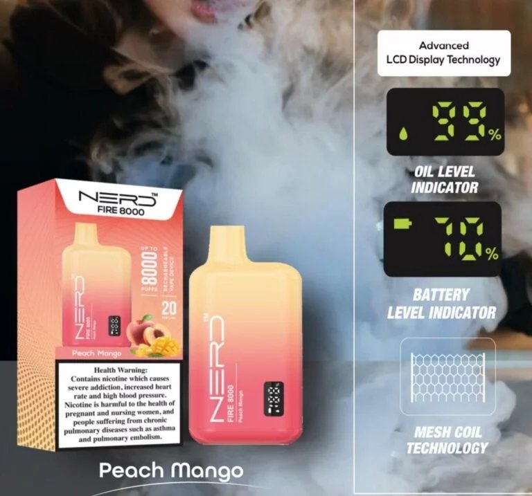 Nerd fire 8000 puffs - peach mango / 20mg (2% ) - disposable vape