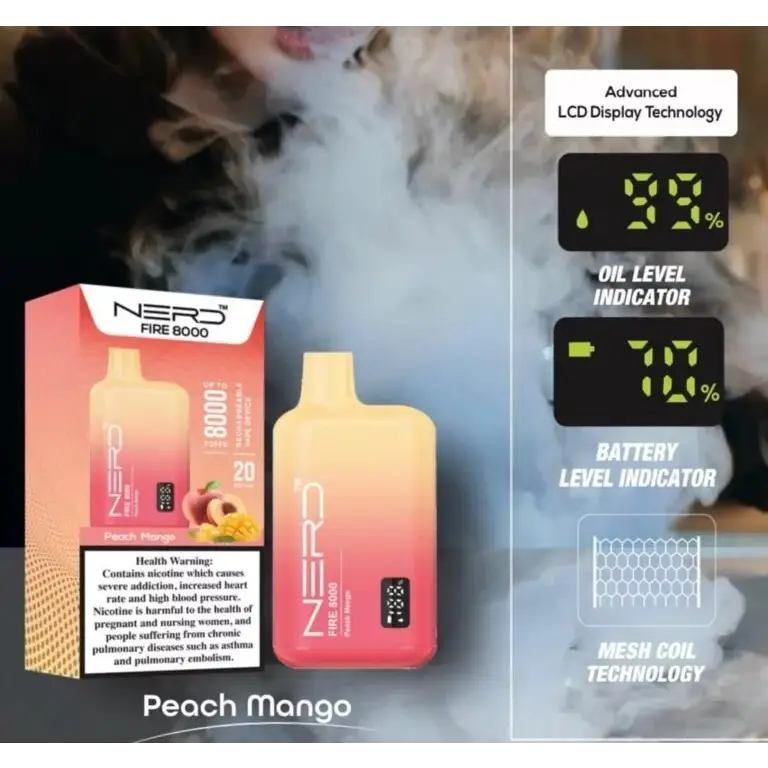 Nerd Fire 8000 Puffs - Peach Mango / 20mg (2% ) - Disposable Vape - Vapes Uae