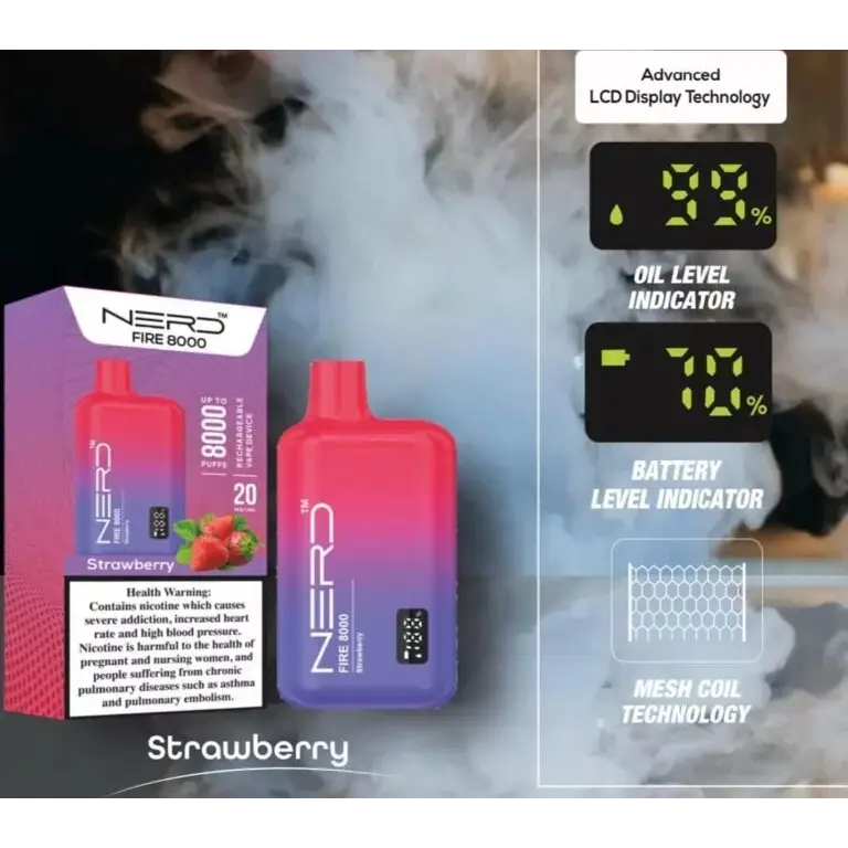 Nerd Fire 8000 Puffs - Strawberry / 20mg (2% ) - Disposable Vape - Vapes Uae