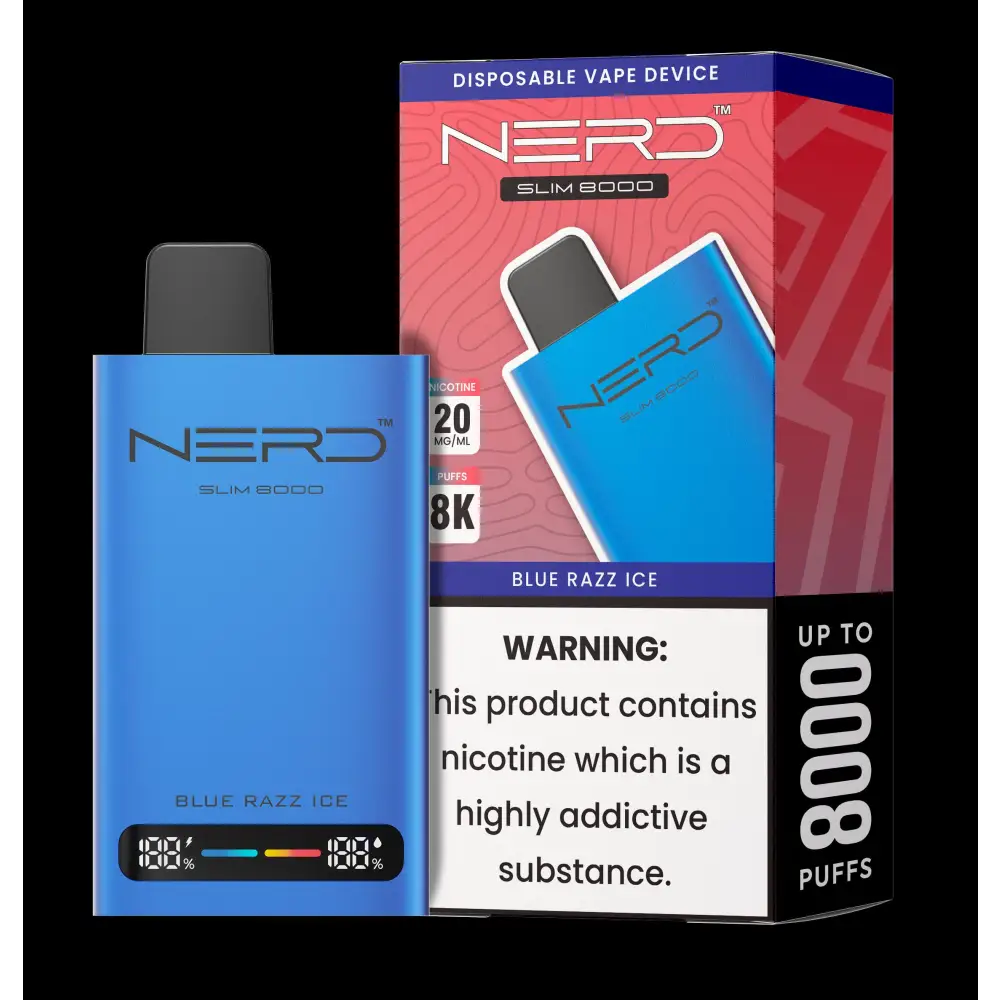 Nerd Slim 8000 Puffs Disposable - Blue Razz Ice - Disposable Vape - Vapes Uae