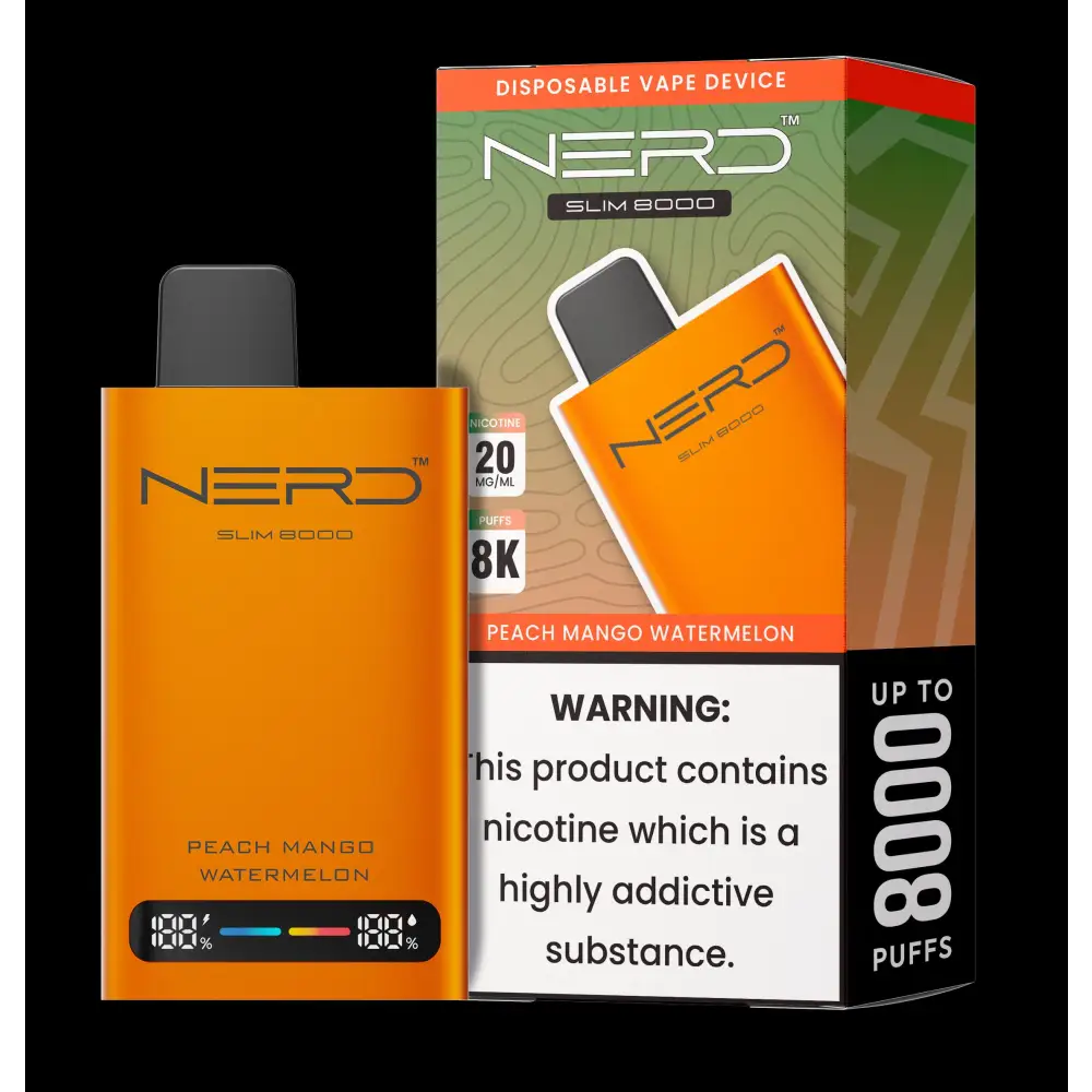 Nerd Slim 8000 Puffs Disposable - Peach Mango Watermelon - Disposable Vape - Vapes Uae