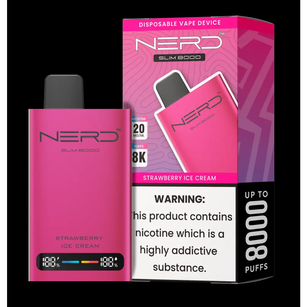 Nerd Slim 8000 Puffs Disposable - Strawberry Ice Cream - Disposable Vape - Vapes Uae