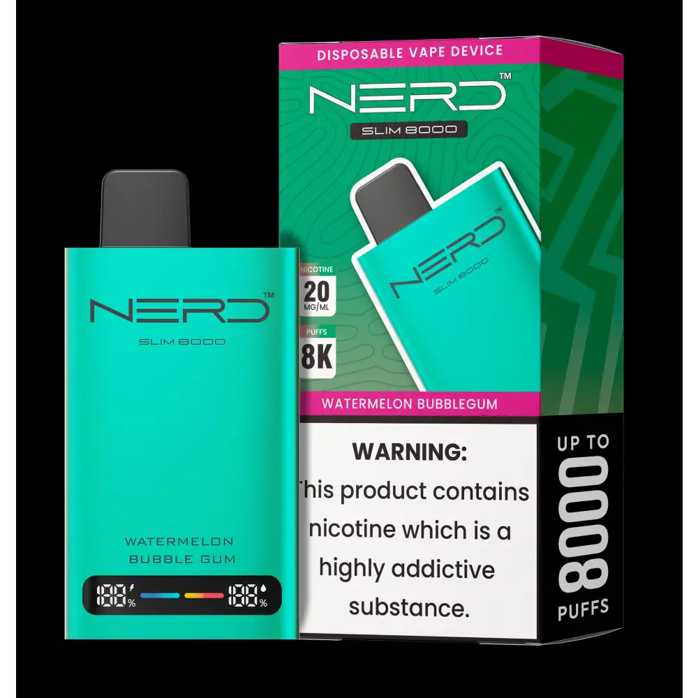 Nerd Slim 8000 Puffs Disposable - Watermelon Bubble Gum - Disposable Vape - Vapes Uae