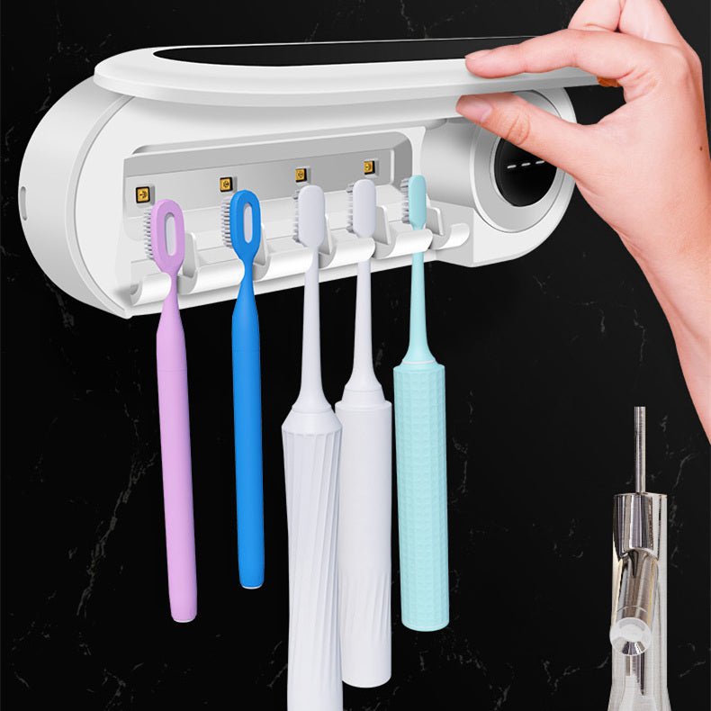 Premium wall mounted toothbrush holder - smart uv sterilizer toothpaste dispenser & squeezer - ivory white - bath &