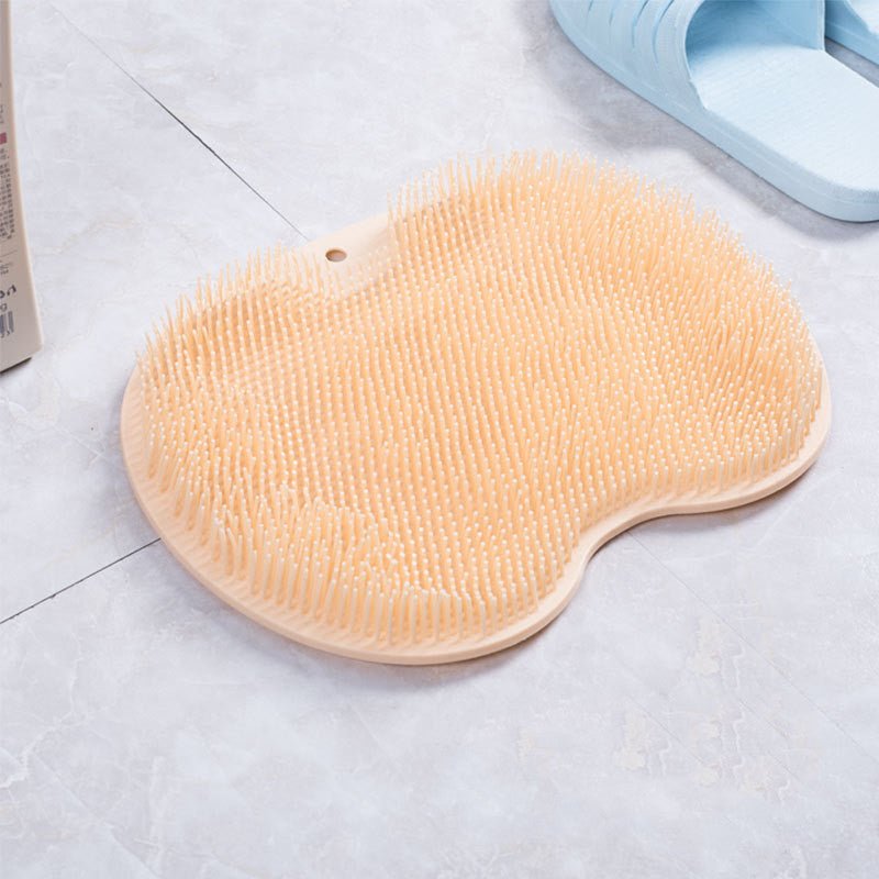 Silicone bath brush & non-slip mat - foot scrub pad body cleaning back massage tool with suction cups - orange