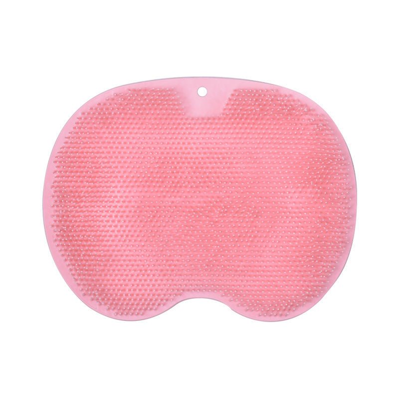 Silicone bath brush & non-slip mat - foot scrub pad body cleaning back massage tool with suction cups - pink / 23x30cm