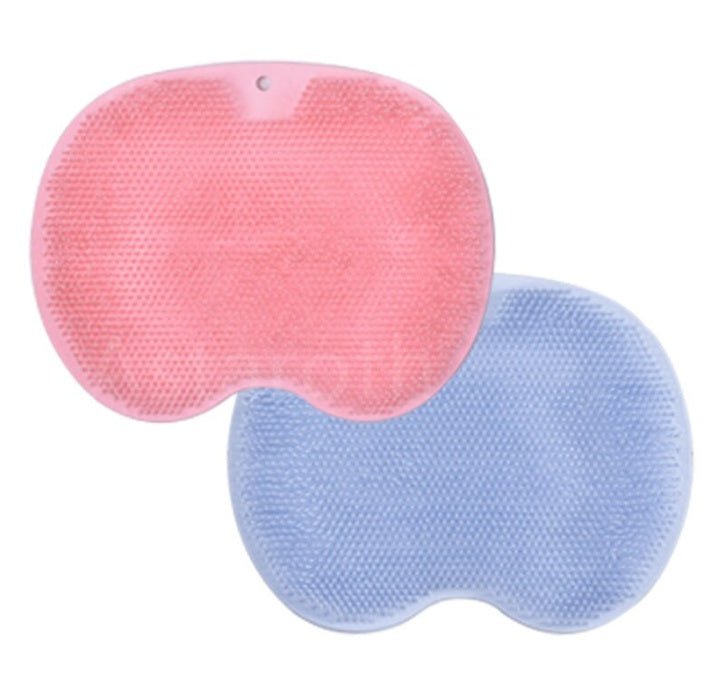 Silicone bath brush & non-slip mat - foot scrub pad body cleaning back massage tool with suction cups - pink and blue