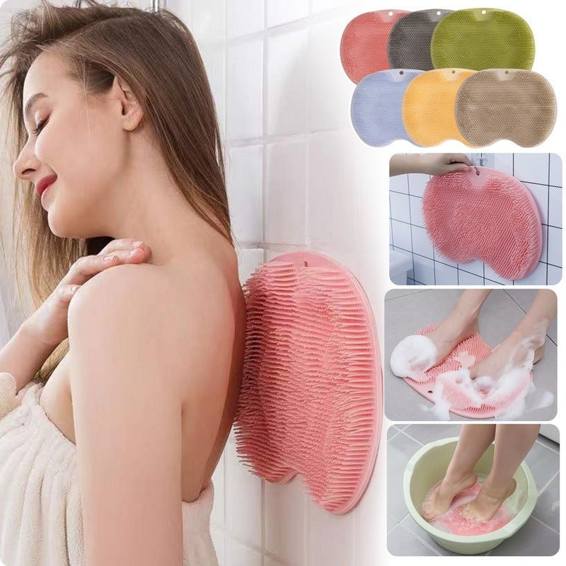 Silicone bath brush & non-slip mat - foot scrub pad body cleaning back massage tool with suction cups - ashtrays