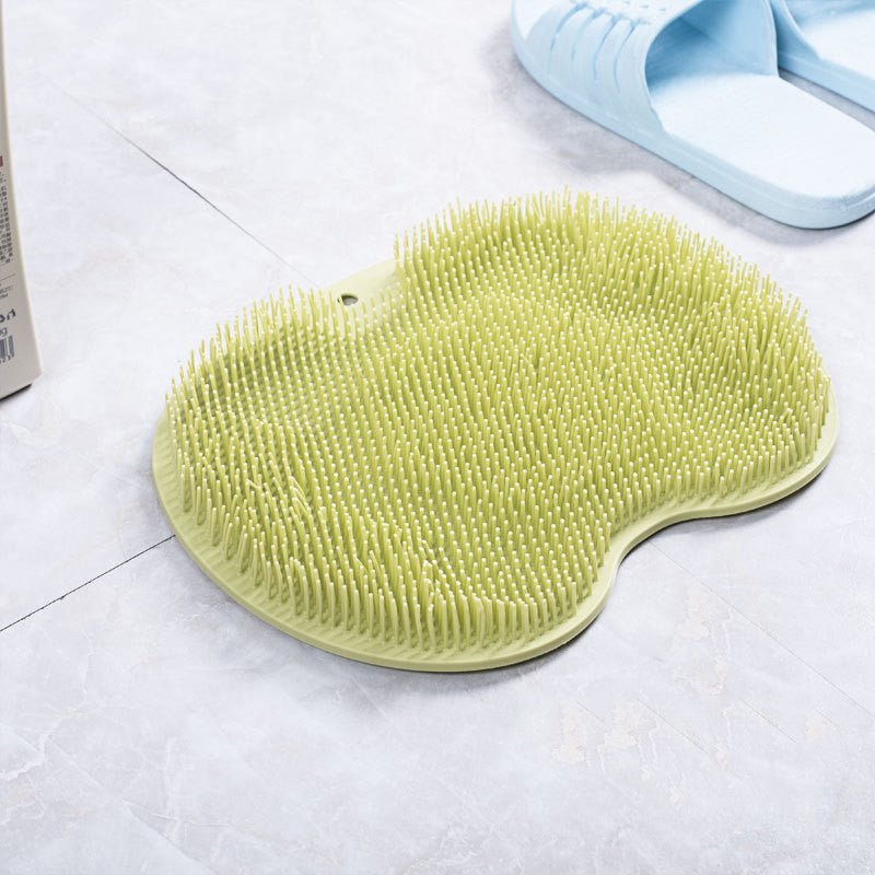 Silicone bath brush & non-slip mat - foot scrub pad body cleaning back massage tool with suction cups - green / 23x30cm