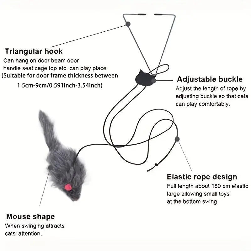 Summer funny cat teaser toy 1 count mouse design hanging door toy fun toy interactive pet toy for indoor cats - black