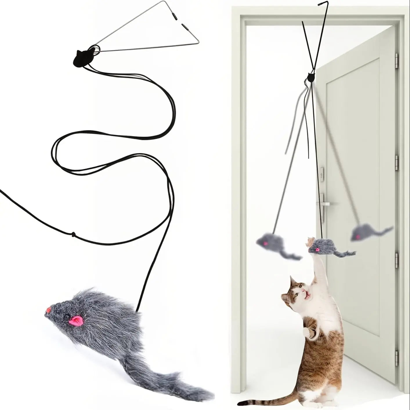 Summer funny cat teaser toy 1 count mouse design hanging door toy fun toy interactive pet toy for indoor cats - black