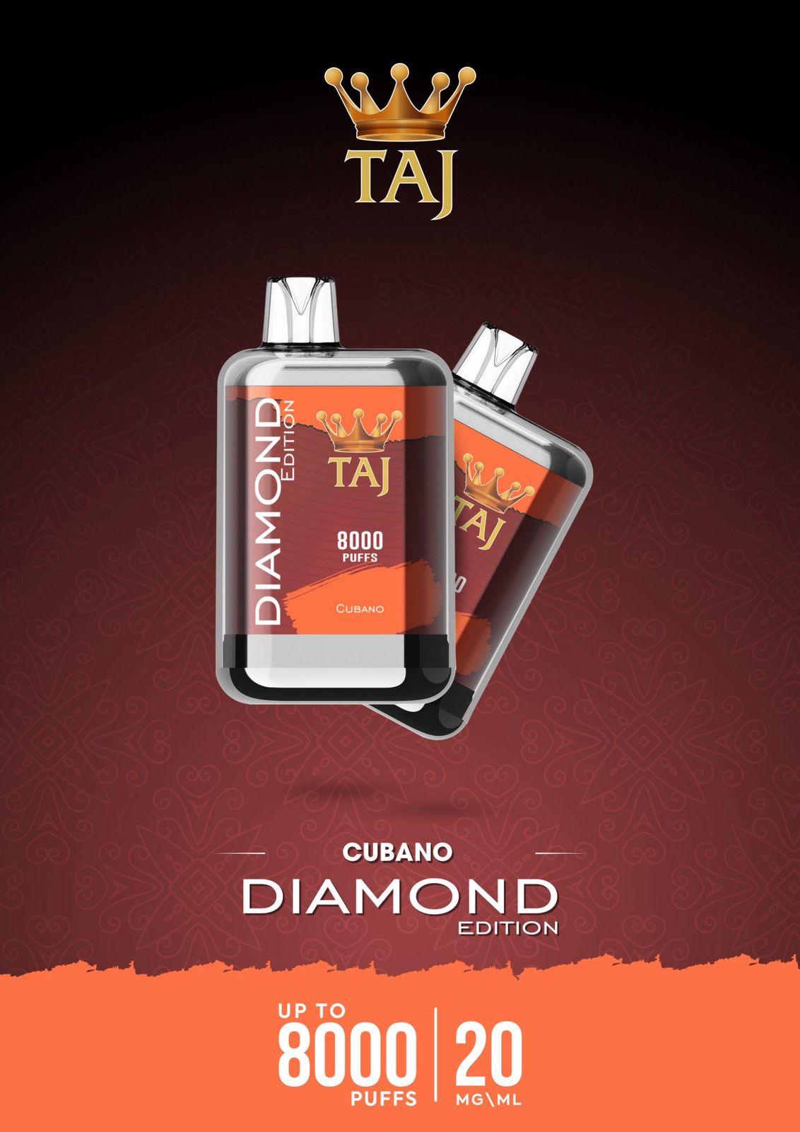 Taj 8000 puffs diamond edition - cubano - disposable vape - vapes uae