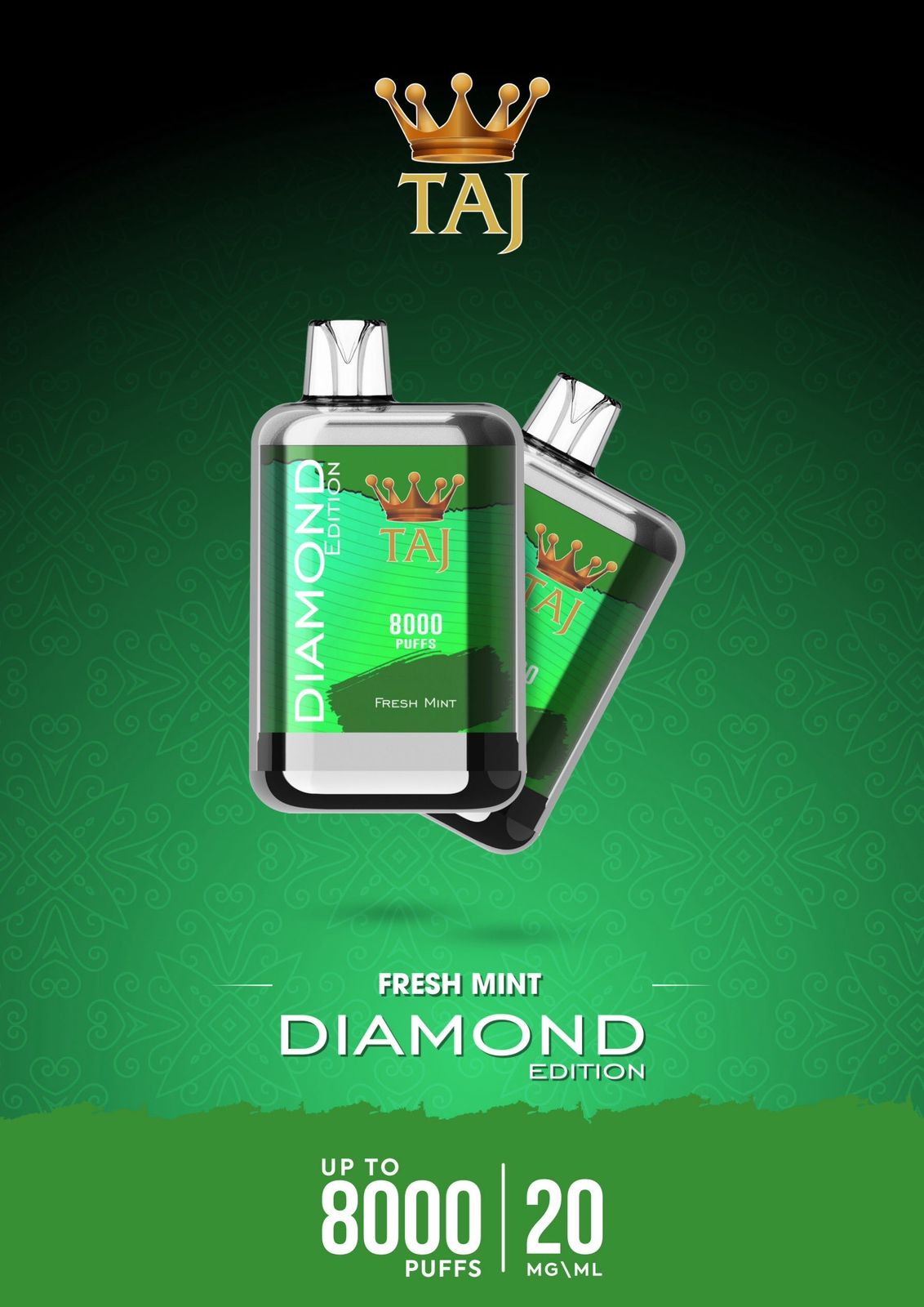 Taj 8000 puffs diamond edition - fresh mint - disposable vape - vapes uae