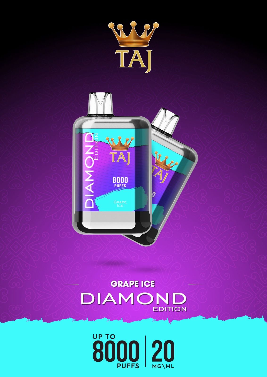 Taj 8000 puffs diamond edition - grape ice - disposable vape - vapes uae