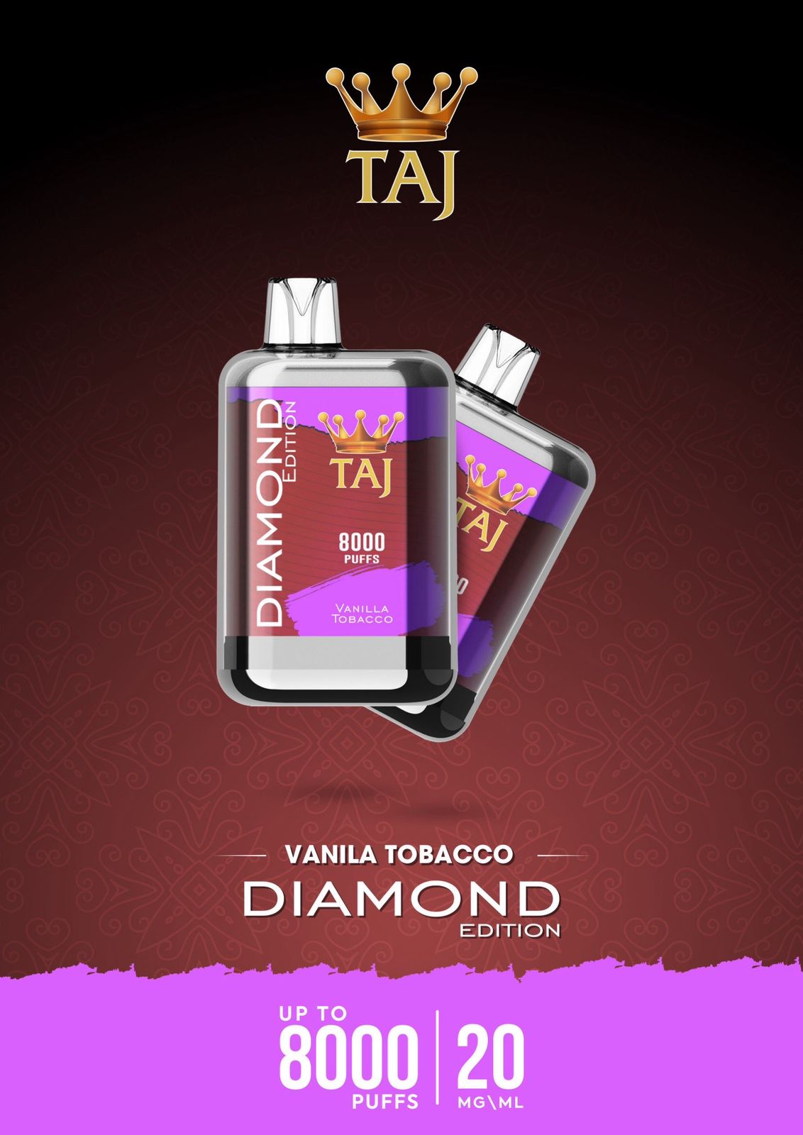 Taj 8000 puffs diamond edition - vanilla tobacco - disposable vape - vapes uae