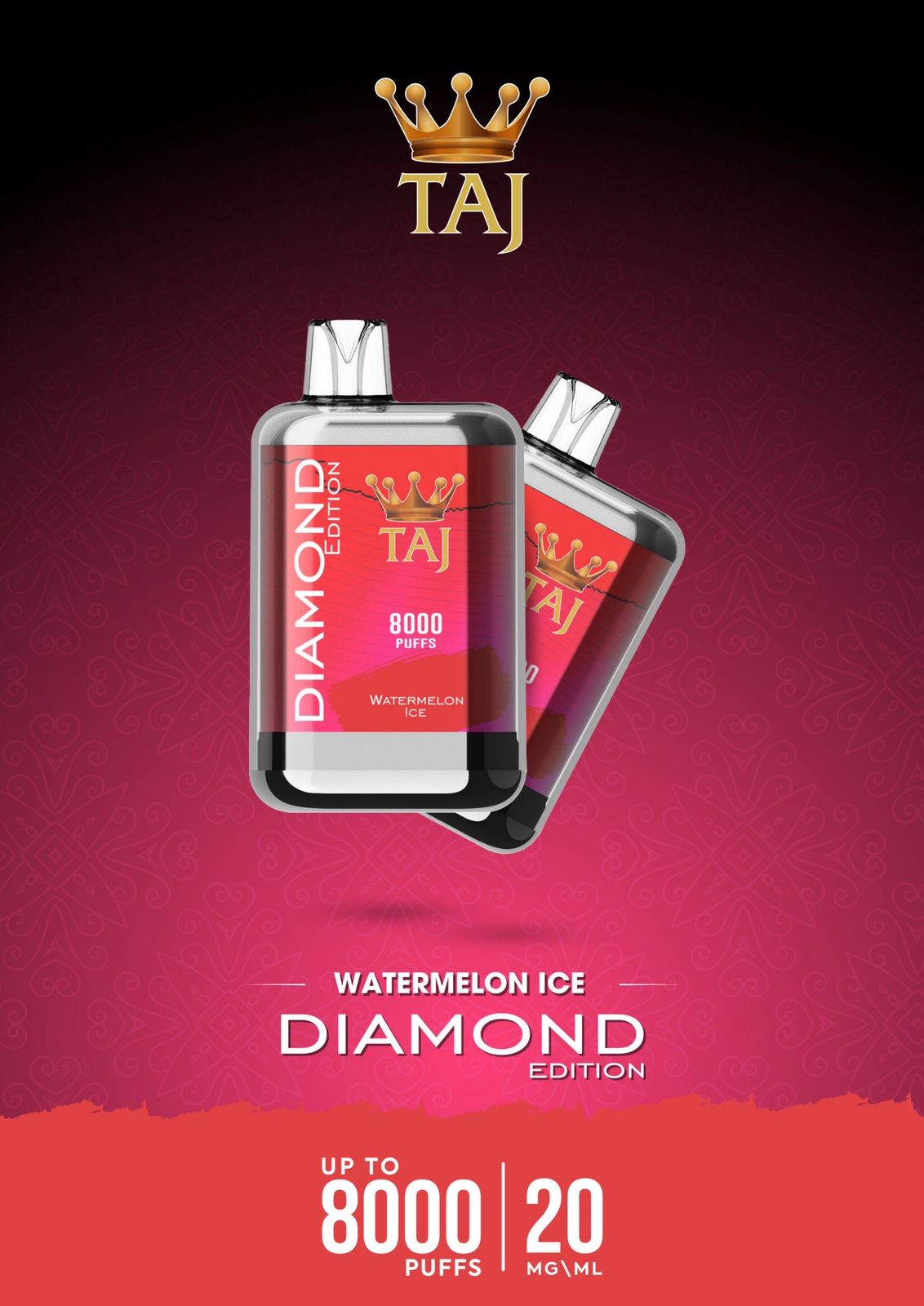 Taj 8000 puffs diamond edition - watermelon ice - disposable vape - vapes uae