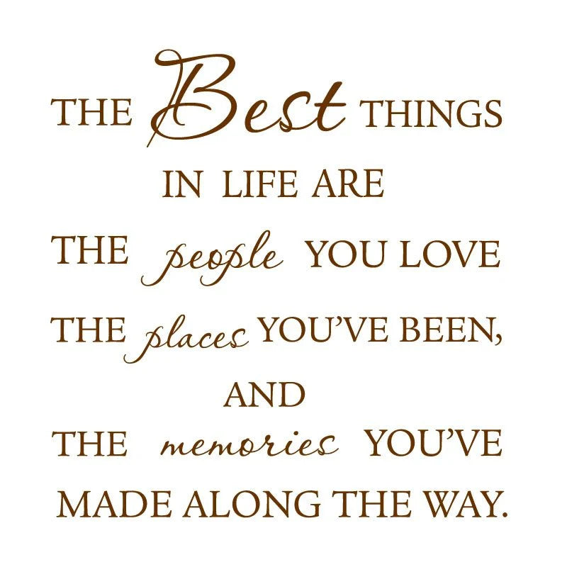 The best things in life’ vinyl wall decal - love memories home art sticker - large size - brown / 160x37cm - wall