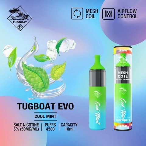 Tugboat evo 4500 puffs - cool mint / 50mg (5% ) - disposable vape