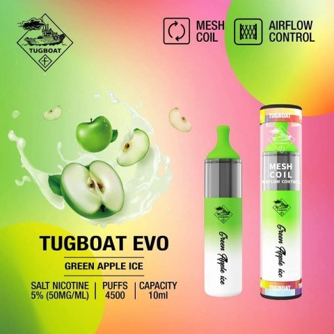 Tugboat evo 4500 puffs - green apple ice / 50mg (5% ) - disposable vape