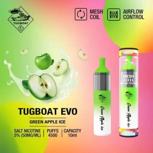 Tugboat Evo 4500 Puffs - Green Apple Ice / 50mg (5% ) - Disposable Vape - Vapes Uae