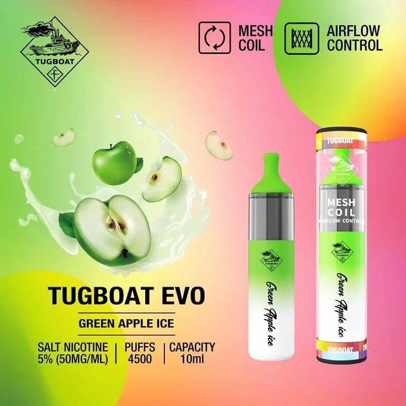 Tugboat Evo 4500 Puffs Disposable Vape - Green Apple Ice / 50mg (5% ) - Disposable Vape - Vapes Uae