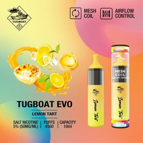 Tugboat evo 4500 puffs - lemon tart / 50mg (5% ) - disposable vape