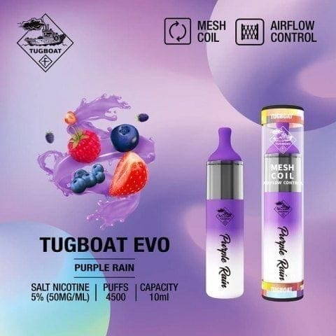 Tugboat evo 4500 puffs - purple rain / 50mg (5% ) - disposable vape