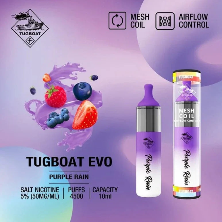 Tugboat Evo 4500 Puffs Disposable Vape - Purple Rain / 50mg (5% ) - Disposable Vape - Vapes Uae