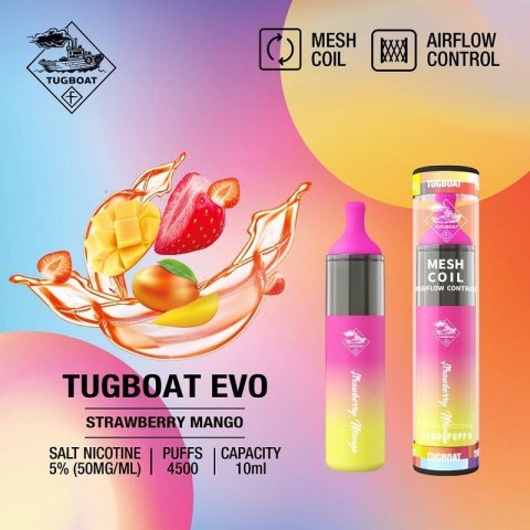 Tugboat evo 4500 puffs - strawberry mango / 50mg (5% ) - disposable vape