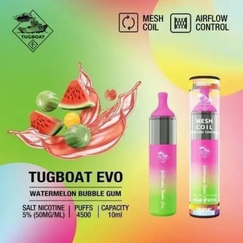 Tugboat Evo 4500 Puffs - Watermelon Bubble Gum / 50mg (5% ) - Disposable Vape - Vapes Uae