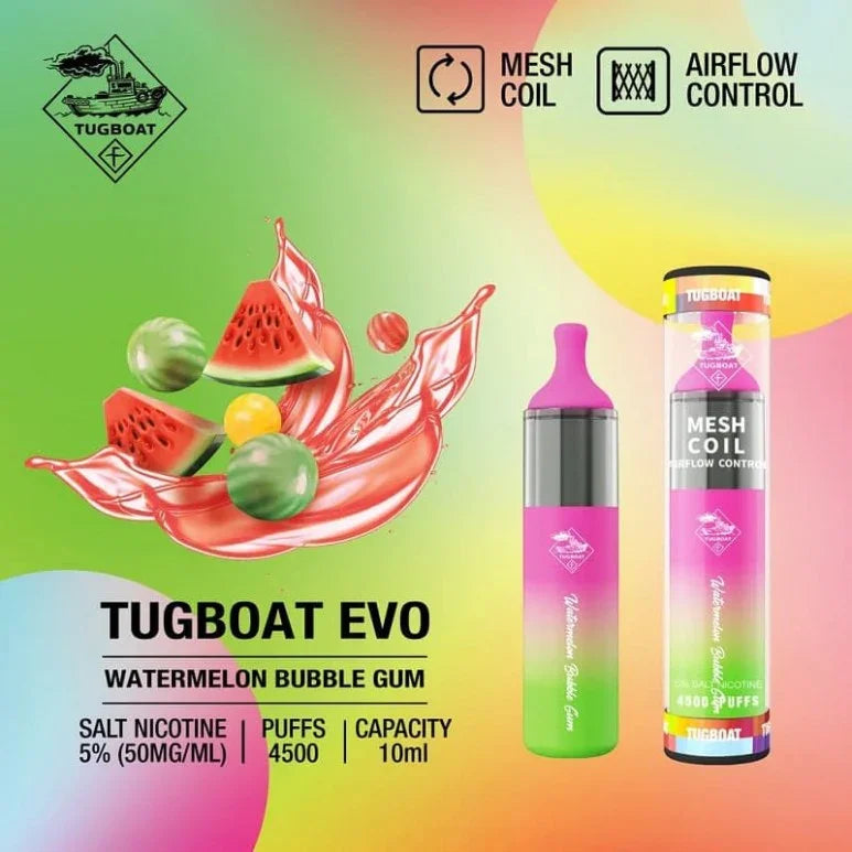 Tugboat Evo 4500 Puffs Disposable Vape - Watermelon Bubble Gum / 50mg (5% ) - Disposable Vape - Vapes Uae