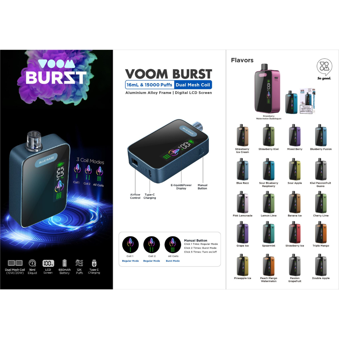 Voom burst 15000 puffs - lush ice - disposable vape - vapes uae